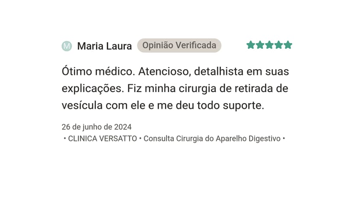 Avaliação de Maria Laura, 5 estrelas: cirurgia de retirada de vesícula